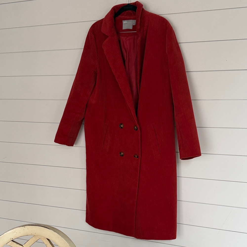 ASOS Women's Rusty Red Wide Wale Double Breasted Corduroy Coat NWOT size 8